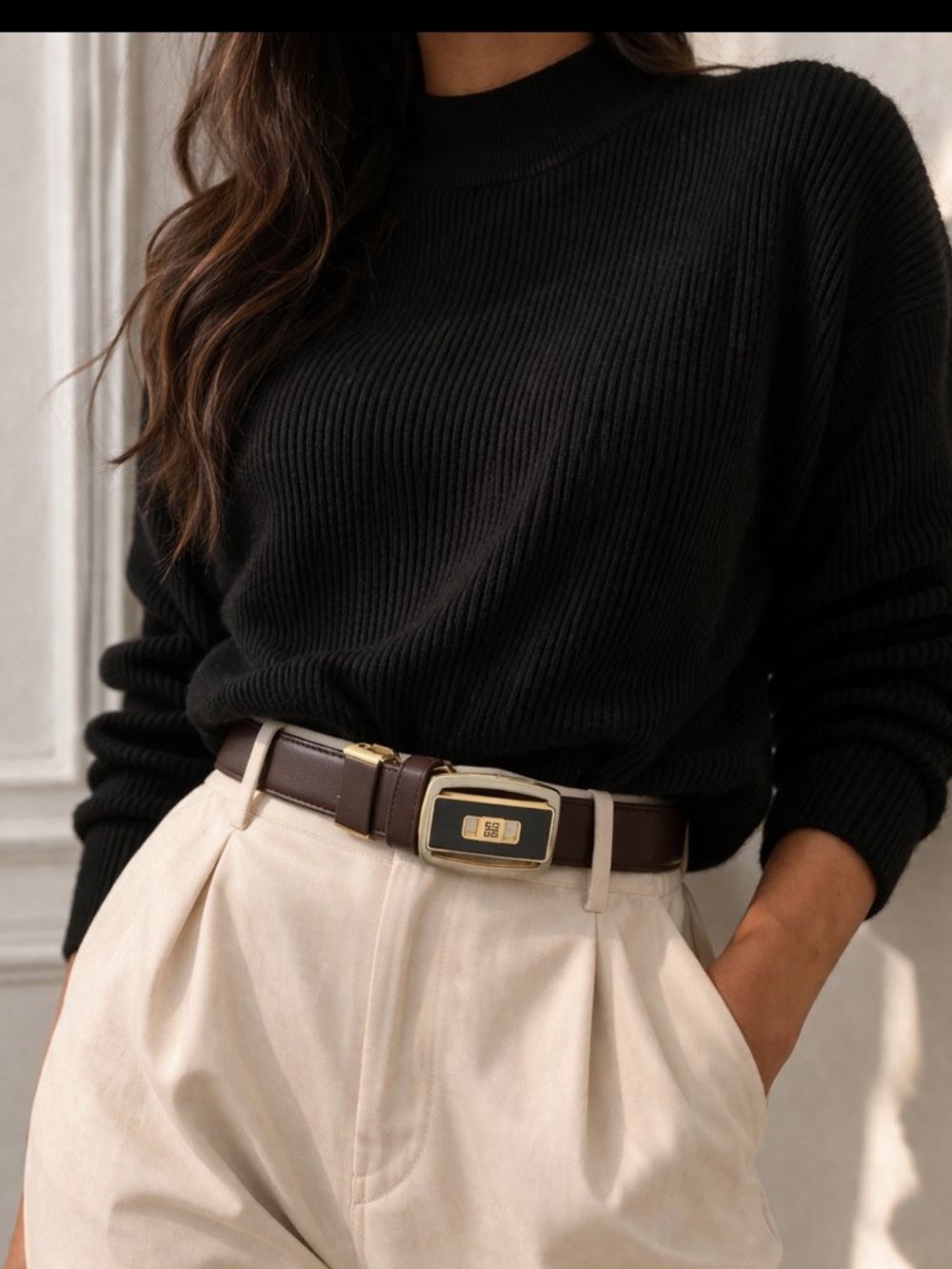 Givenchy Vintage Leather Belt Brown Gold Logo Buckle Designer Classic unisex